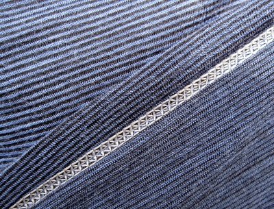 Zoom sur le tissu extérieur (en haut) et le tissu et coutures intérieurs (en bas)