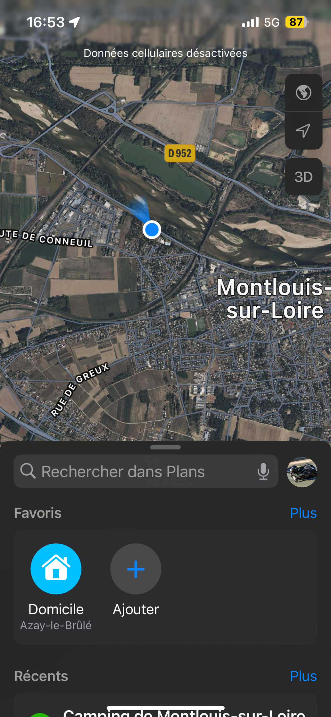 Fin Jour 1. Camping des peupliers à Montlouis-sur-Loire km 174