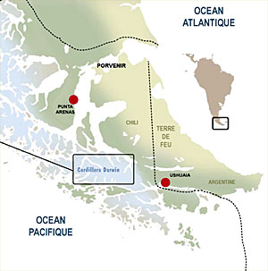 patagonie cordillera darwin carte