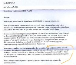 Pour information voici une lettre envoy&eacute; par des repr&eacute;sentants d'Odeoflare suite &agrave; notre test