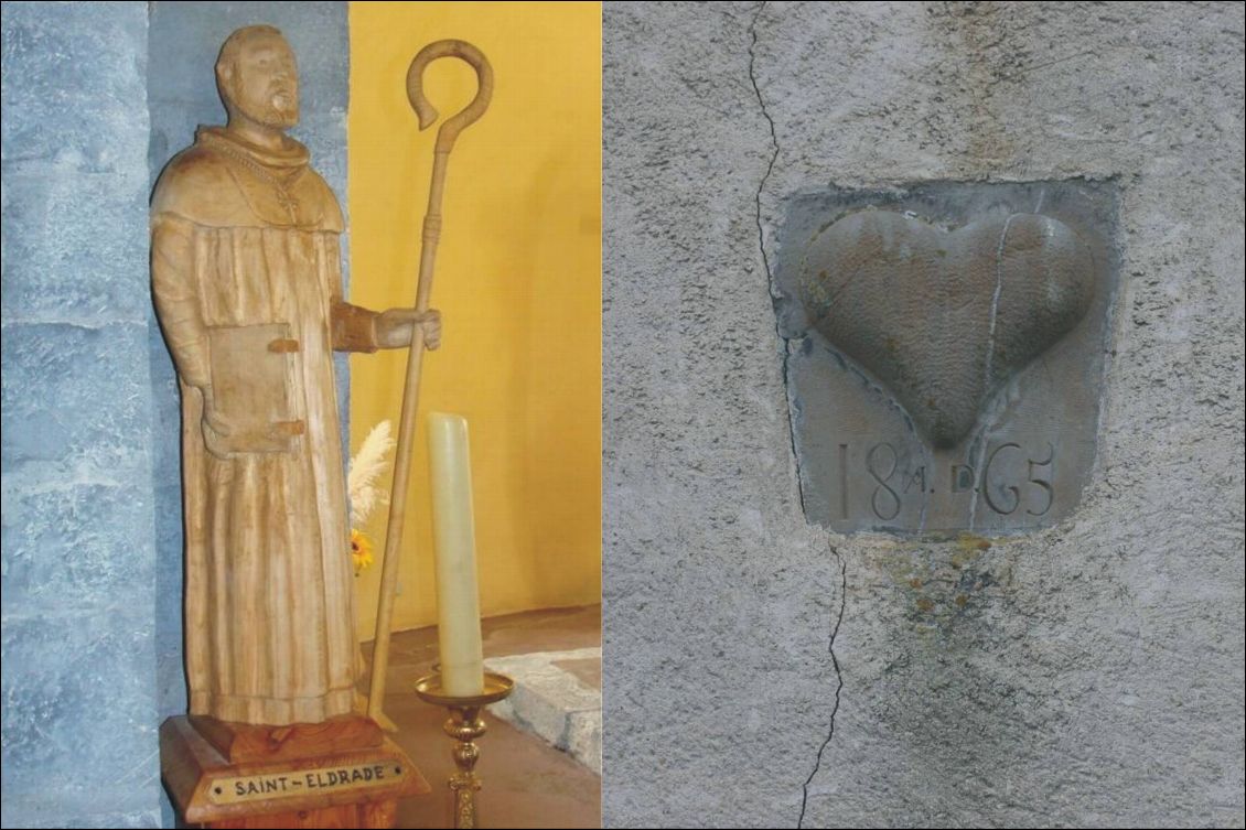 Elrade est né à Ambilis (Ambel). Cœur daté de 1865 avec les initiales A.D. à l'église d'Ambel. 