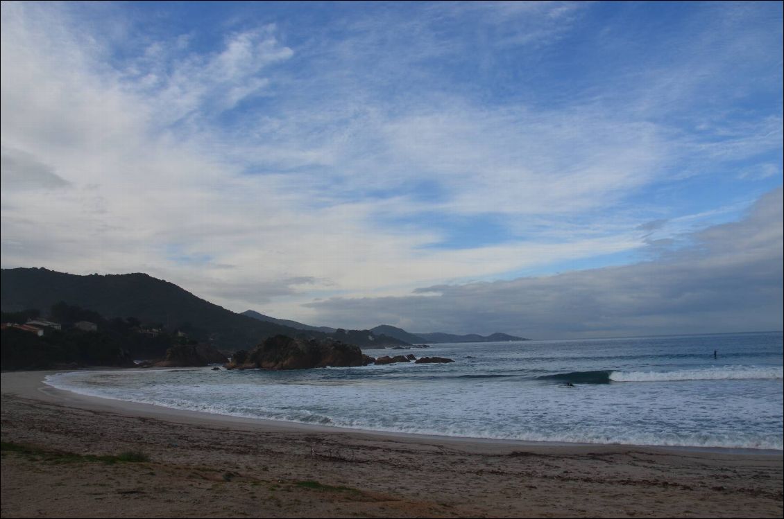 Une belle plage avec des surfeurs courageux!