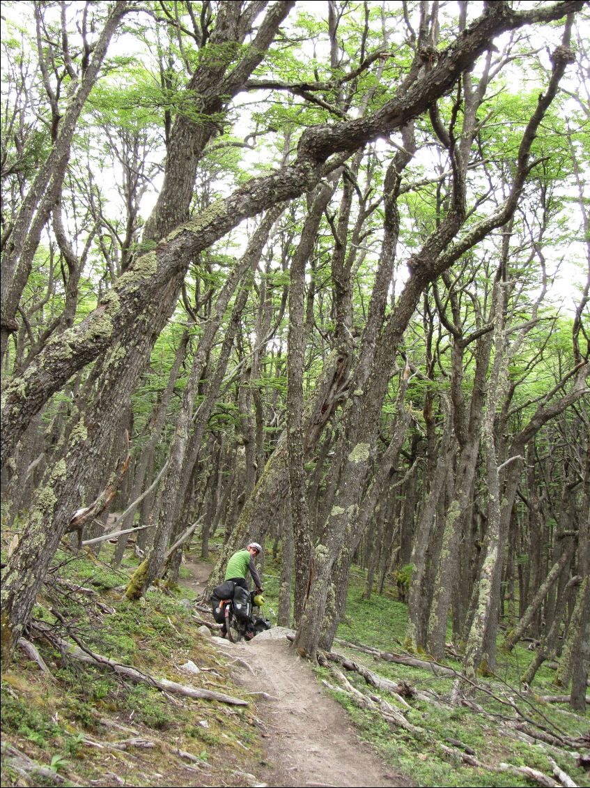 chemin de randonnée en vélo, avant l'arrivée au lago del desierto