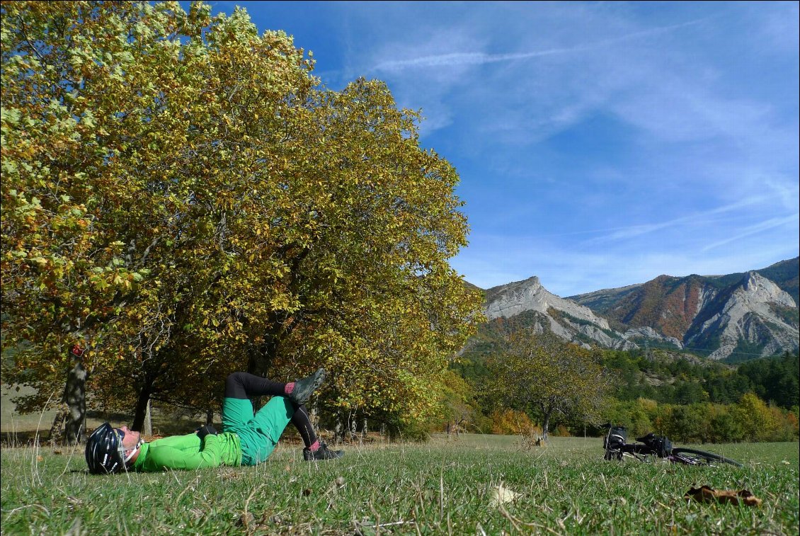 Ce qui n'empêche pas de se poser quelques minutes dans une clairière en bord de route.