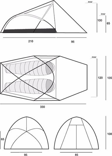 NOTE : pour éclaircir le schéma, en largeur, nous avons mesuré : 113cm à la tête, 127cm au premier tiers (au lieu de 120cm constants annoncés), puis 78cm au niveau des pieds.