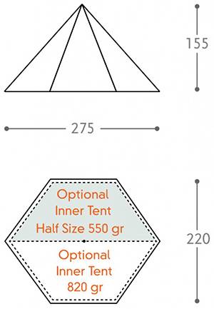 NOTE : en réglant le mât à 160cm, nous avons mesuré 260x235cm.