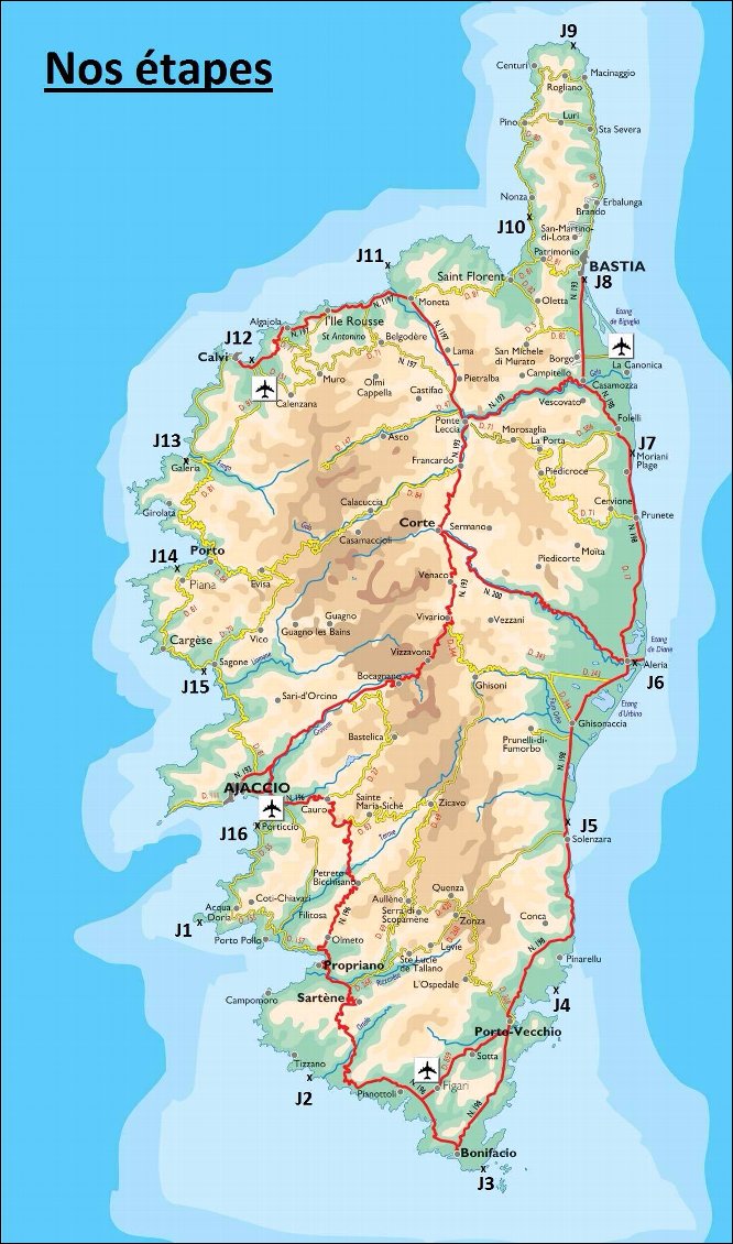 Pas de topo précis mais nos étapes jour après jour, avec un départ de Porticcio (près d'Ajaccio)