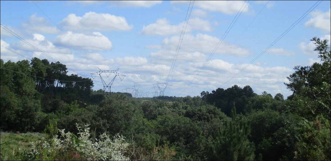 La ligne à haute tension à perte de vue . Pas le moindre indice pour dette de base de canoë pourtant toute proche