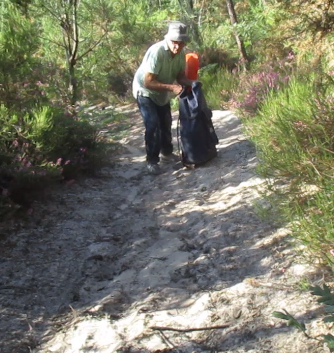 Je monte le sac du canoë .
 L' appareil photo est calé dans les branches d' un pin en mode vidéo