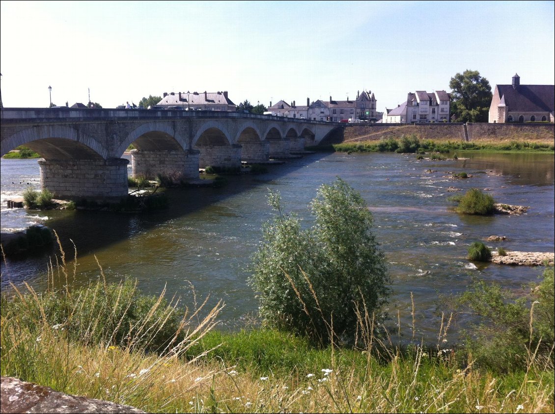 Et l'arrivée à Amboise a été super accueillante: avec le loueur de canoës-kayaks de Loire Aventure: il m'a donné plein d'infos et surtout il a compris mon problème pour passer sous les ponts avec un canoë en bois: et oui, on peut pas faire les mêmes choses qu'avec du plastique... Donc nous avons pris les ronds-points!! Et failli provoquer une crise cardiaque à une piétonne qui regardait trop son téléphone portable!! ;-)