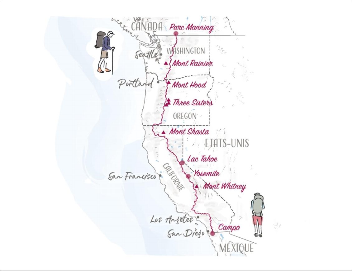 Tracé du PCT (carte par Anne-Sophie Rodet)