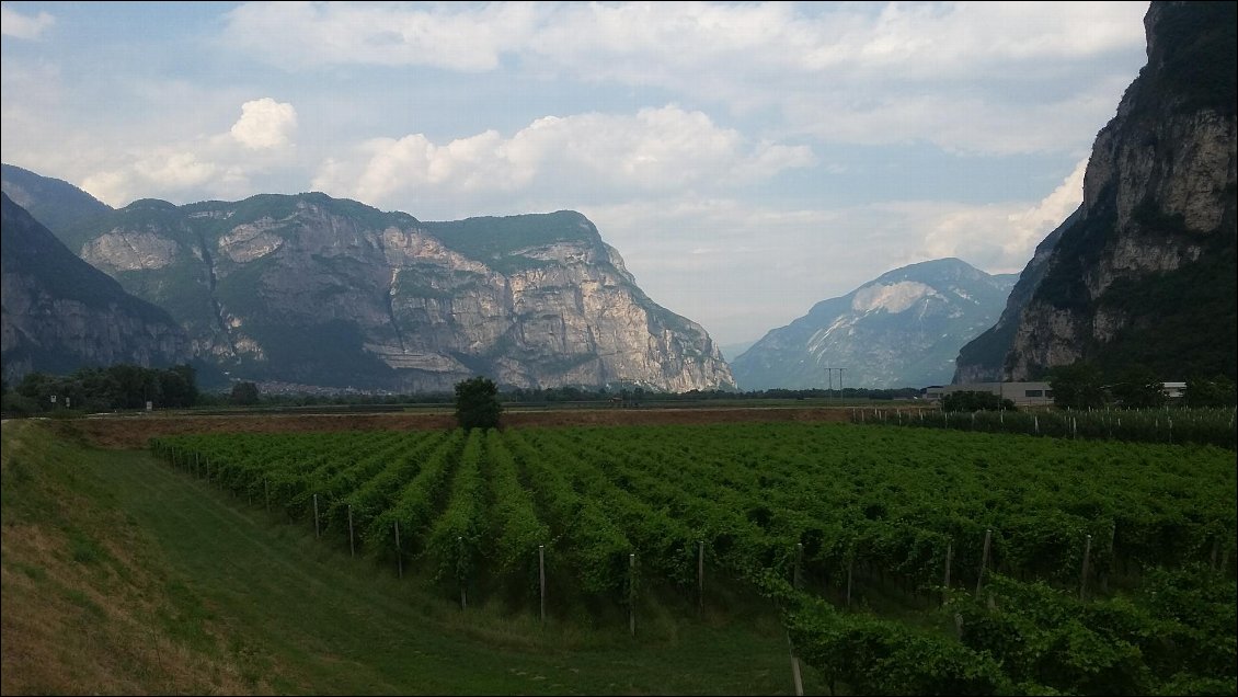 Je suis la vallée de l Adige. Entre la rivière l autouroute et la nationale heureusement il y a une piste cyclable. Avec le vent dans le dos et la musique dans les oreilles je fonce