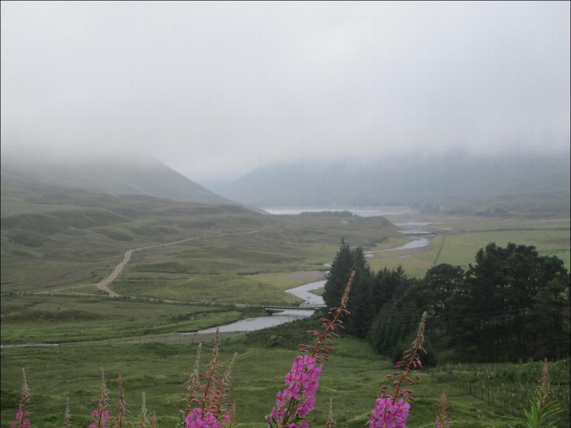 Je commence la descente. A droite de la route le loch Garry