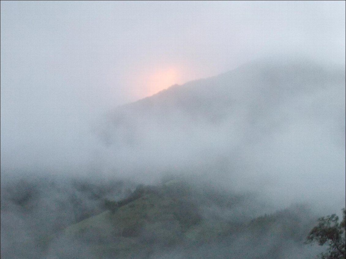 Tentative d'apparition du soleil dans la purée de pois.
