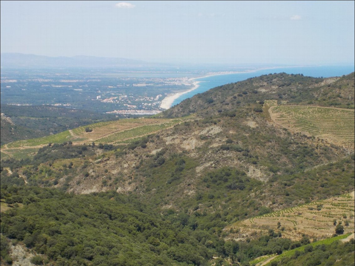 J1. Après être arrivé à la gare de Banyuls, l’émerveillement est grandissant à mesure que je m’élève au-dessus de la Méditerranée. Jolie vue sur la mer avec les fameuses vignes à l’origine du vin doux de Banyuls.