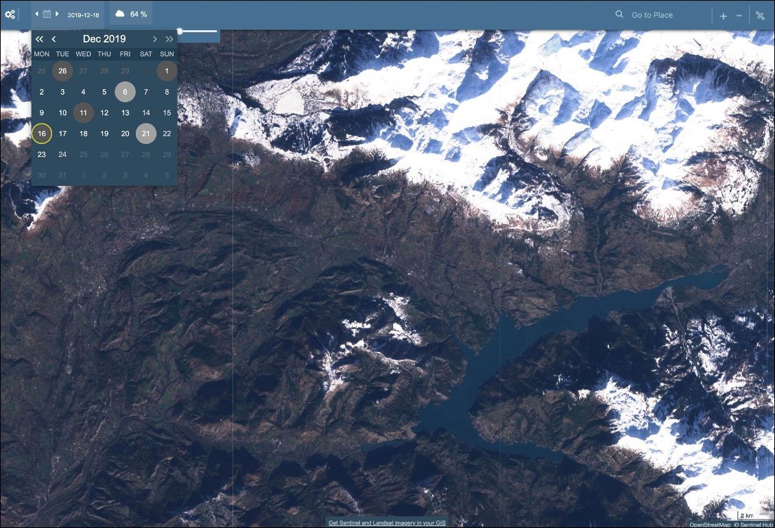 Visualisation d'images satellite actualisées tous les 5 jours. Source : Sentinel-Hub.