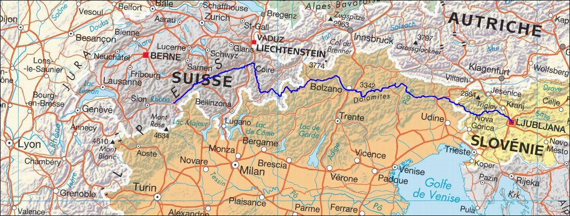 Le tracé suivi entre Ljubljana et Brig