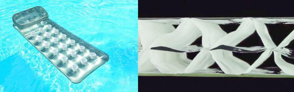 Matelas de piscine versus Therm-a-Rest : lequel isole le plus ?
Indice : celui qui n'est pas prévu d'aller sur l'eau. D'ailleurs, à droite, on voit bien la structure complexe, ainsi que la feuille réfléchissante au milieu.
Crédit photo de droite : Therm-a-Rest.