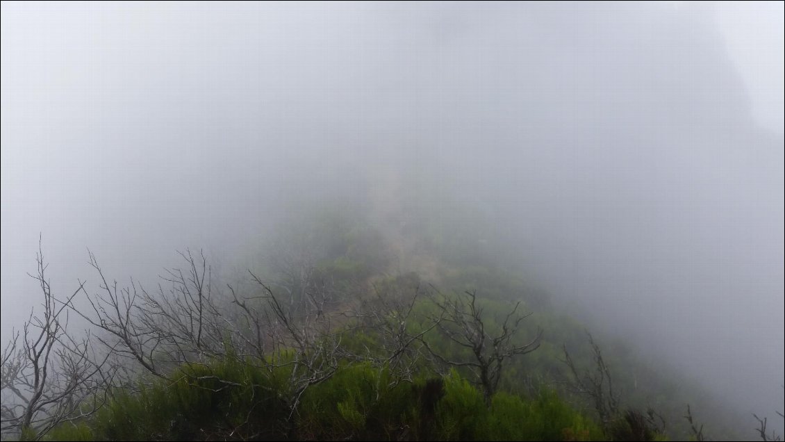 Sentier en crête dans la brume.