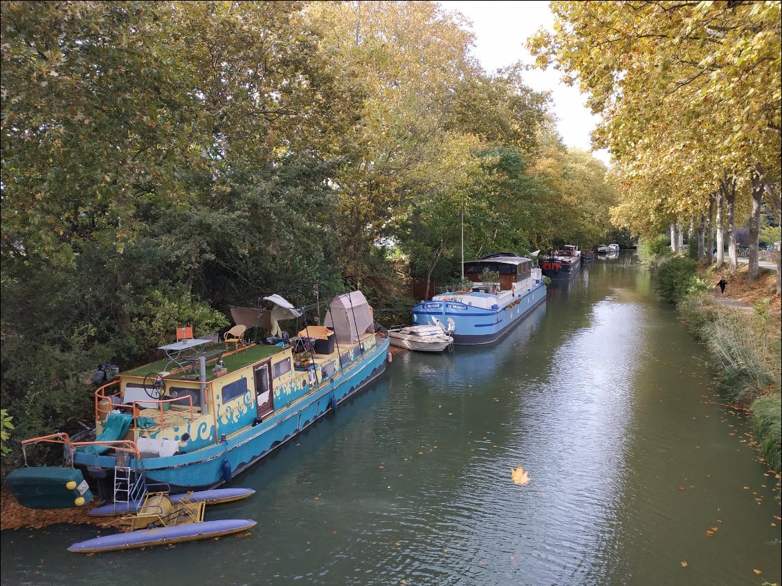 Le canal du midi entre écluse et péniche