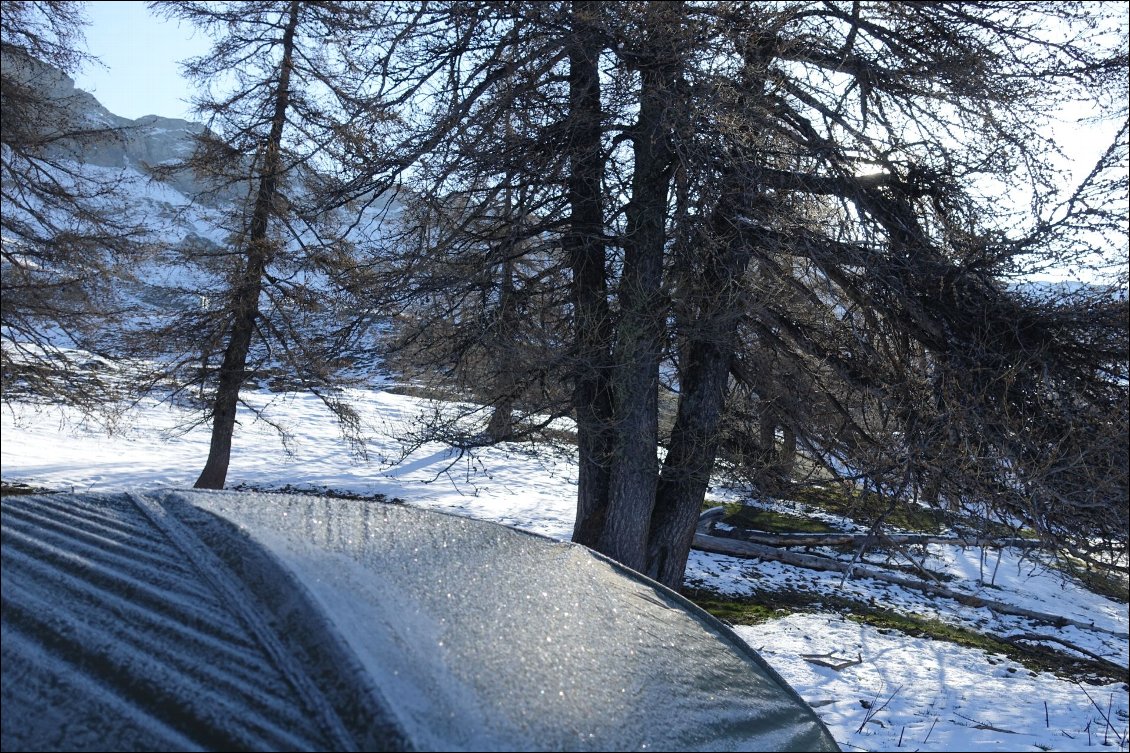 La tente d'Adri le matin sort du congélo