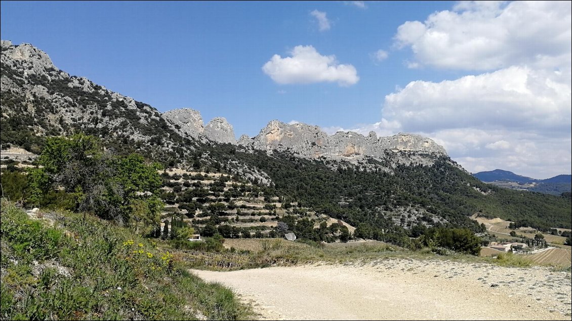 Km3 : On contourne les magnifiques falaises du Clapis, en direction de Beaumes de Venise.