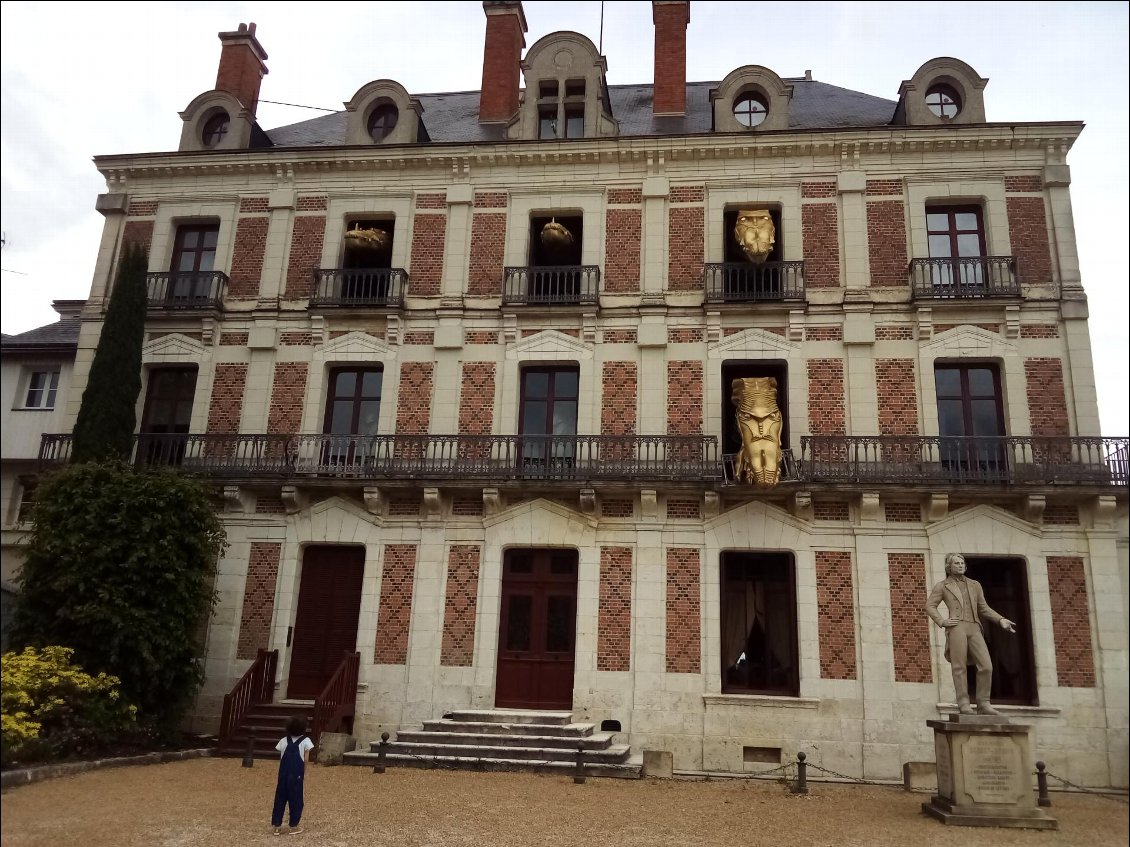 Maison de la magie à Blois, place du château.
Un jeune spectateur assiste médusé à la prestation des dragons aux fenêtres.