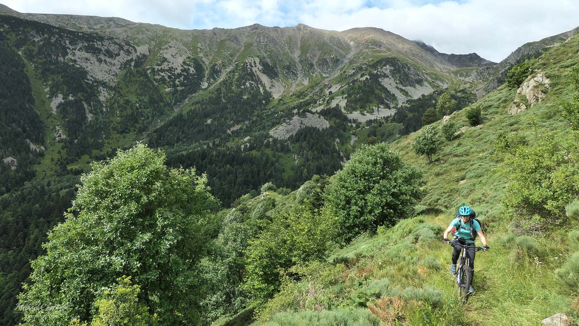 Ça roule même pas trop mal vers le fond du vallon et dans la remontée au Ras de Prat Cabrera où la vue porte à nouveau sur la mer, par-delà les plaines du Roussillon.