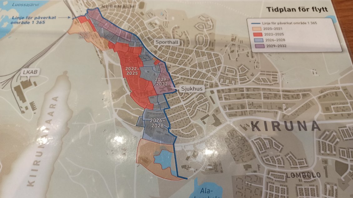 Post Rando J2. Plan du déménagement planifié de Kiruna par quartier.