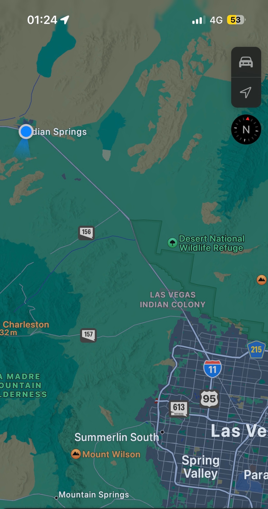 Arrivée à minuit environ à Indian Sgrings avec un arrêt de 6 h environ pour ensuite prendre la direction de Las Vegas