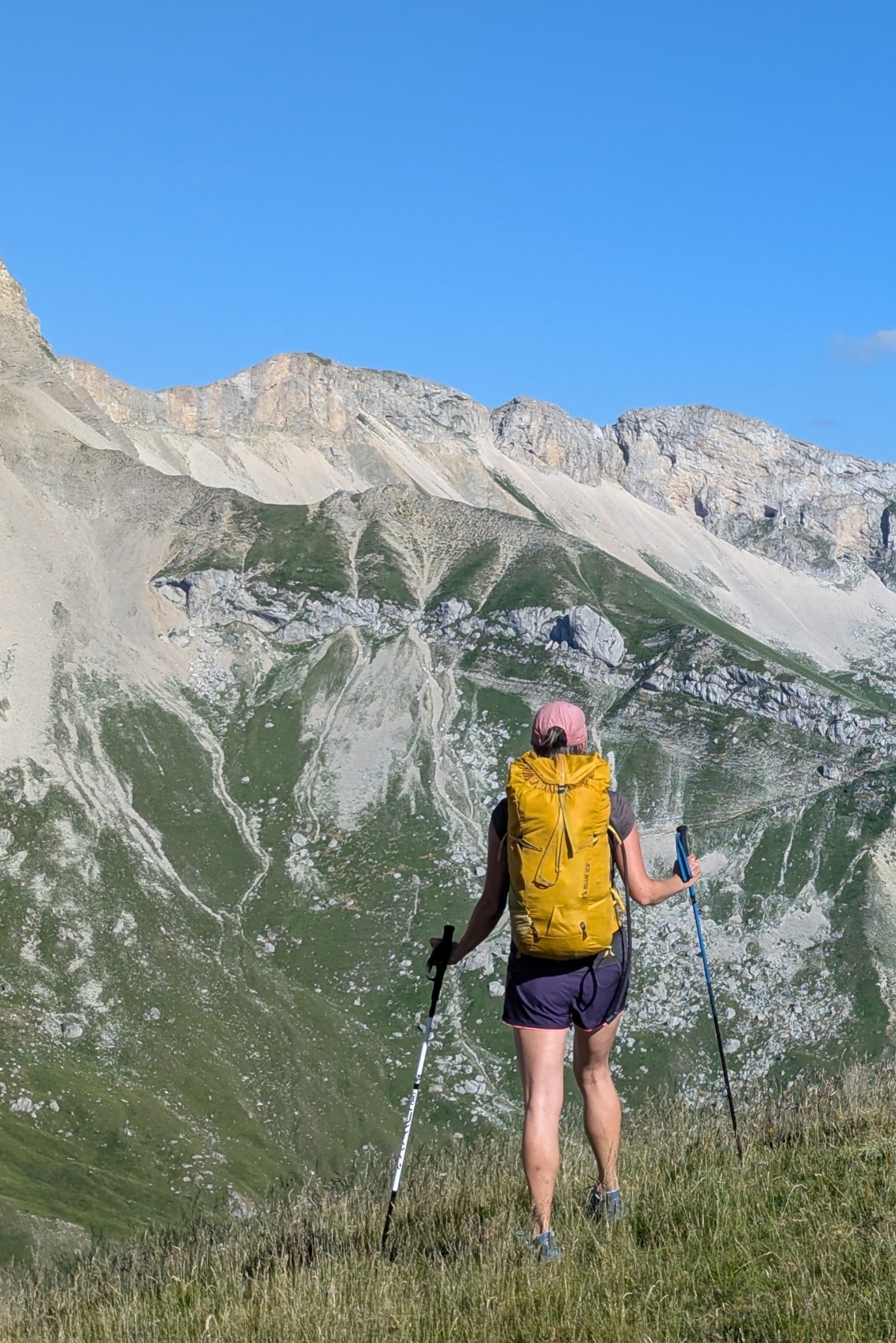 En utilisation comparative : un Trail Carbon 4 Shadow Ultra mid main gauche, et un Black Diamond Distance Carbon Z Poles main droite.