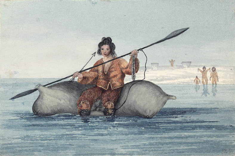 Inuit du Canada sur peau de morse, dessin du capitaine G.F. Lyon, 1825